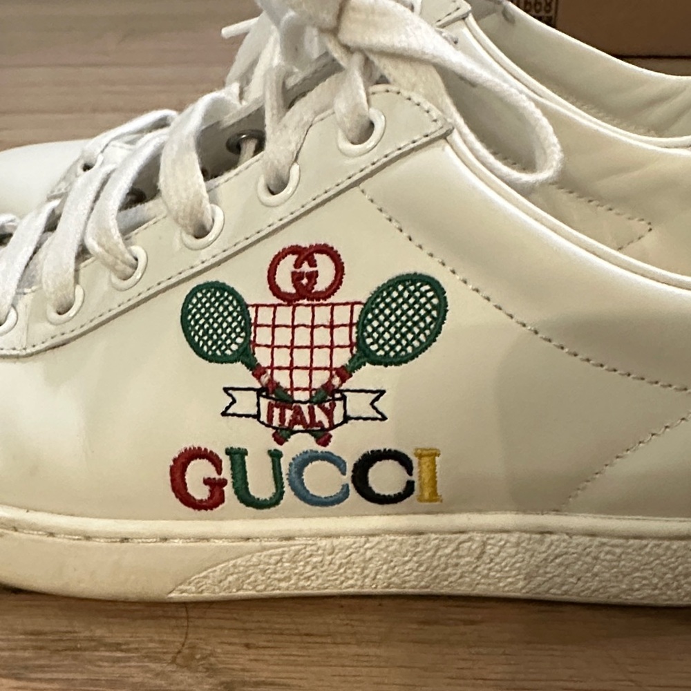 Gucci White and Blue Sneakers with Tennis Motif 8.5 women’s - Picture 4 of 6